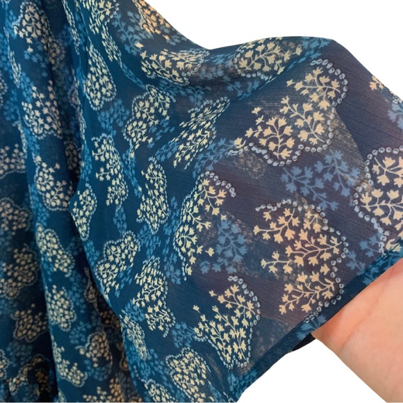 Anna Sui x Uniqlo Blue Green Pleated Floral Blouse Top - Picture 2 of 5